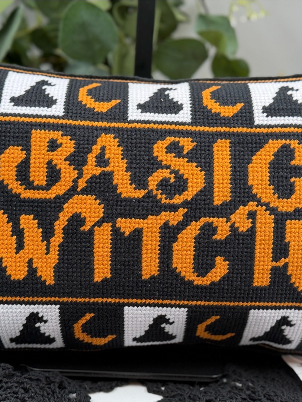 New Viral Basic Witch Needlepoint Halloween Pillow 9x15 Gothic Decor NWT